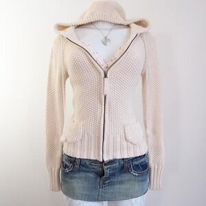 y2k 90s old navy chunky knit zip up hoodie cream coquette mall goth sweater
